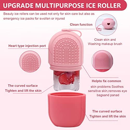 MAYCREATE Ice Face Roller Ice Cube Mold With Cleansing Brush, Anti-Leak Silicone Ice Roller for Face Massage, Beauty Ice Facial Roller for Eliminate Edema, Tighten Skin, Women Skincare Gift (Pink) MAYCREATE Ice Face Roller Ice Cube Mold With Cleansing Brush, Anti-Leak Silicone Ice Roller for Face Massage, Beauty Ice Facial Roller for Eliminate Edema, Tighten Skin, Women Skincare Gift (Pink)